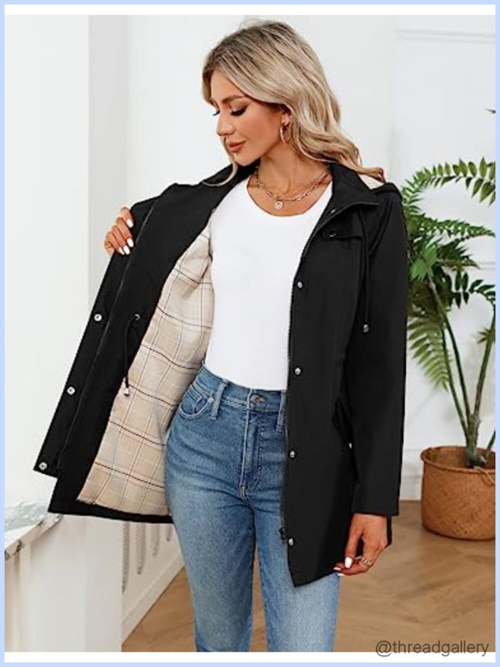 LOMON Women's Waterproof Hooded Raincoat Lined Rain Jacket - Picture 4 of 6
